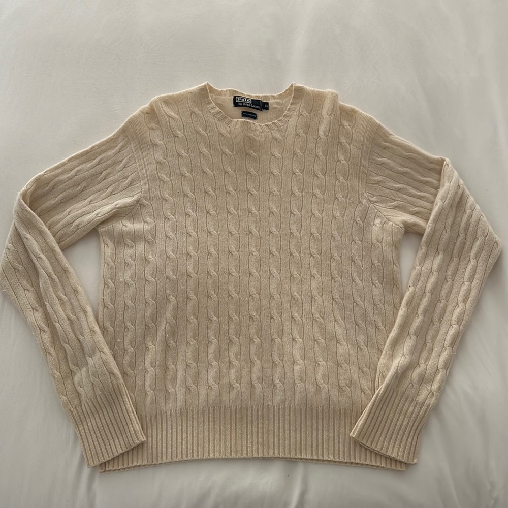 Polo by Ralph Lauren Cream Cable Knit Crewneck Sweater cashmere